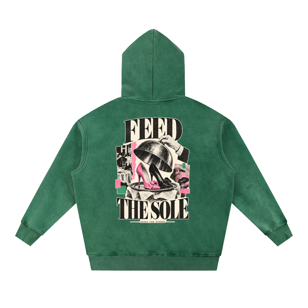 Feed the Sole Collage Oversized Hoodie (Dark Green)